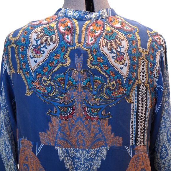 Johnny Was Biza Handkerchief Blue Paisley Silk Boho Tunic Top Sz XL - Picture 7 of 11